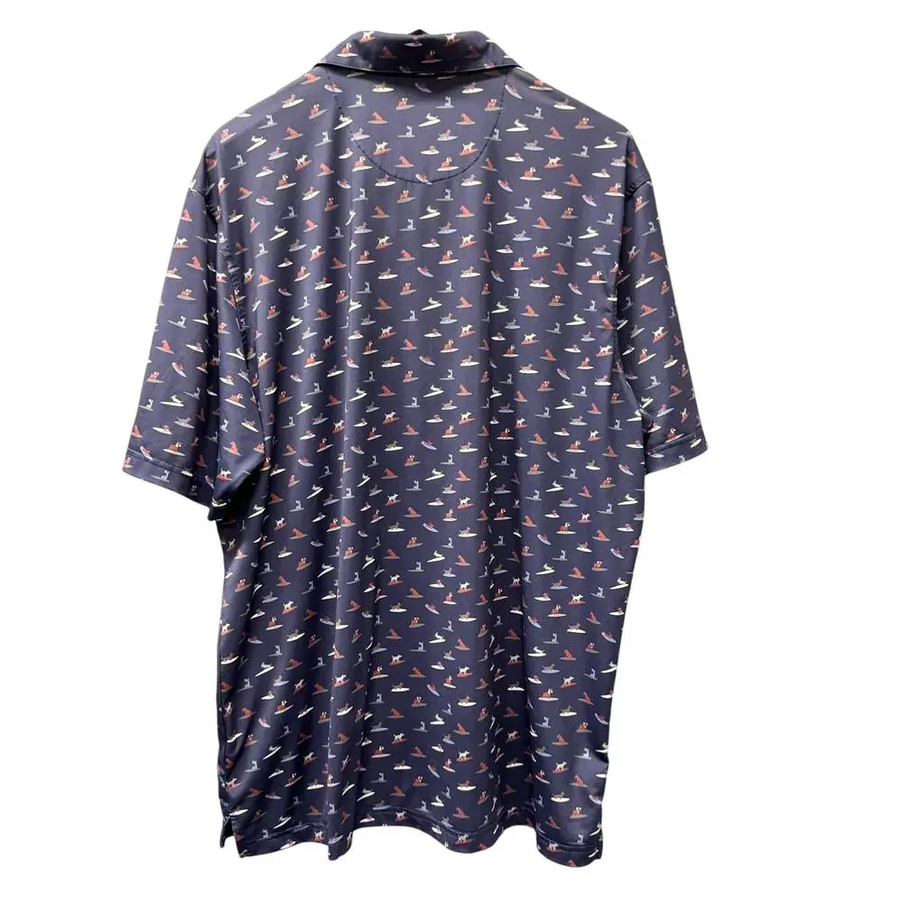 Straight Down Polo Shirt Mens XL Blue Dogs Surfing AOP Performance Golf‎ Logo